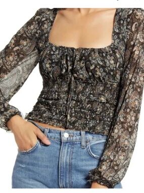 Free People Lolita Peasant Top Paisley Blouse